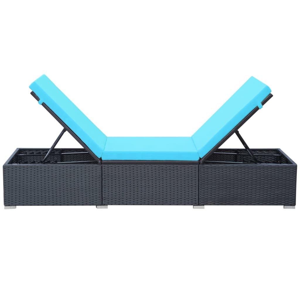 Sun Lounger With Cushion Poly Rattan Black