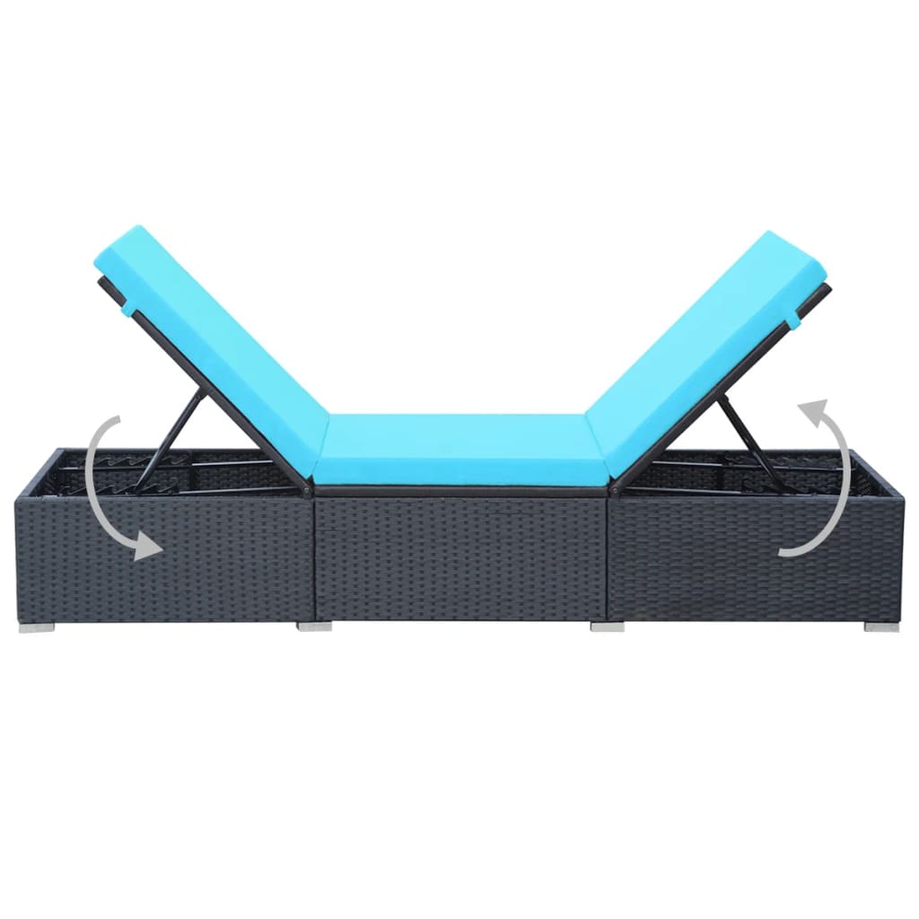 Sun Lounger With Cushion Poly Rattan Black