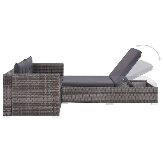 3 Piece Garden Lounge Set With Cushions Poly Rattan Grey