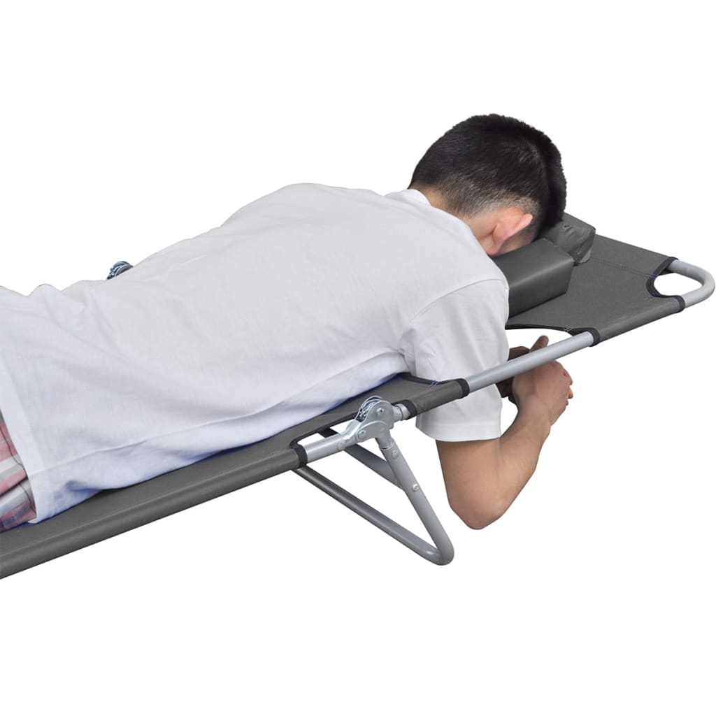 Foldable Sunlounger With Head Cushion Adjustable Backrest Grey