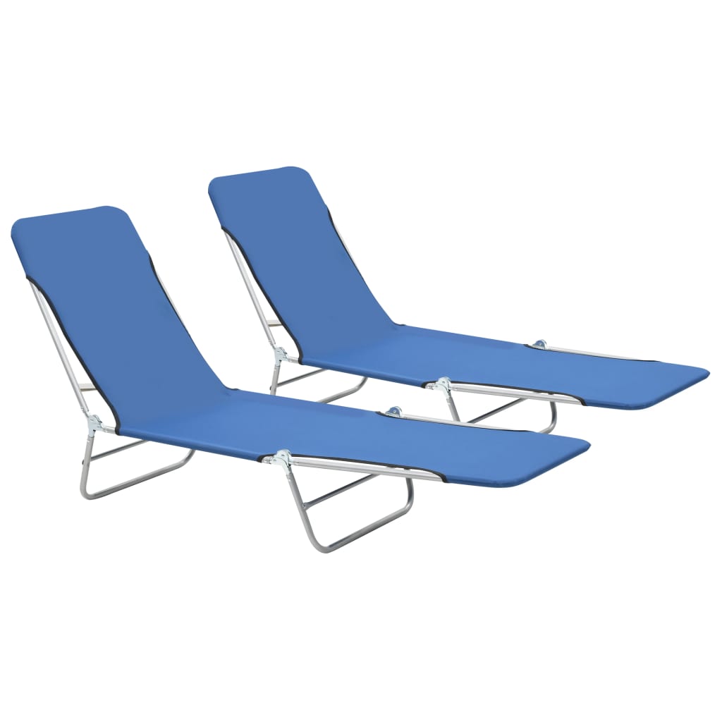 Folding Sun Loungers 2 Pcs Steel And Fabric Blue