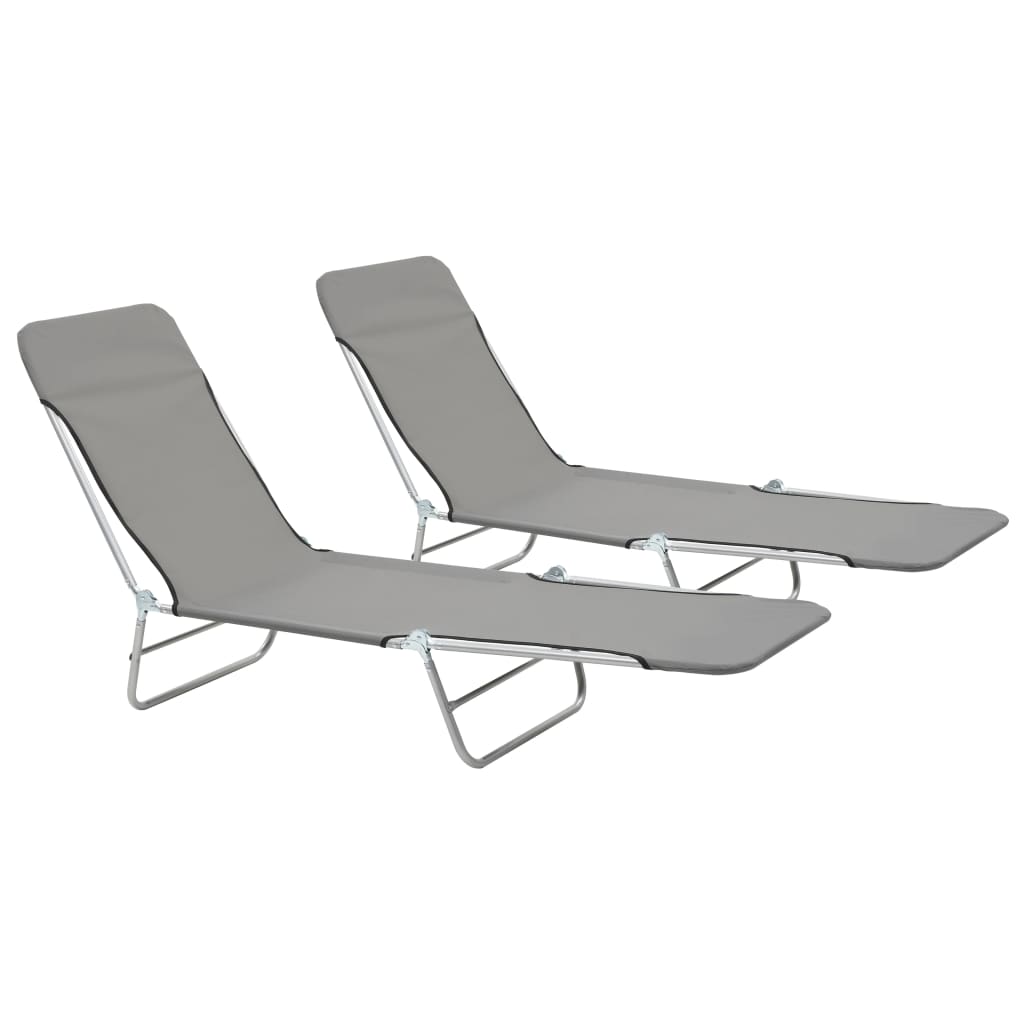 Folding Sun Loungers 2 Pcs Steel And Fabric Grey