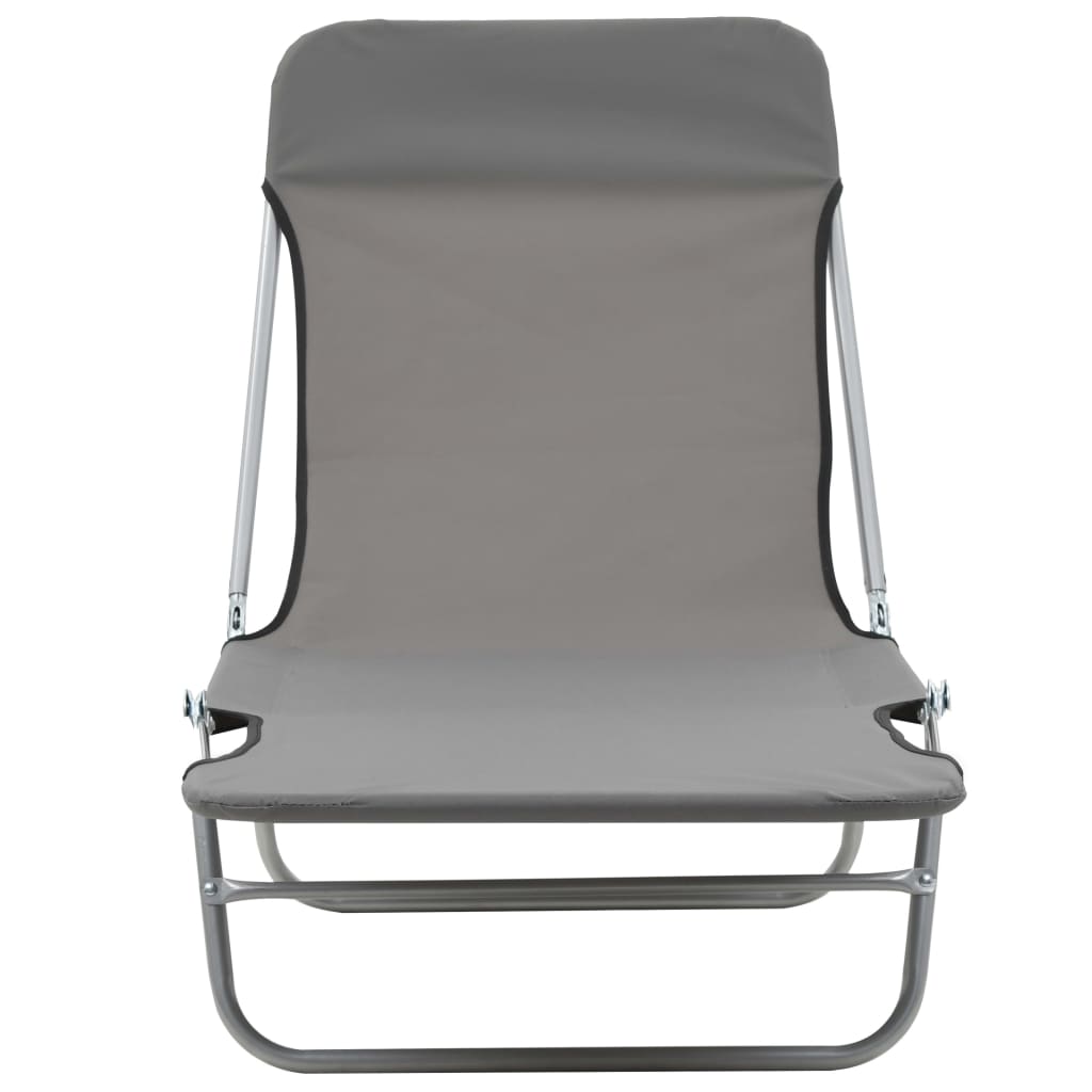 Folding Sun Loungers 2 Pcs Steel And Fabric Grey