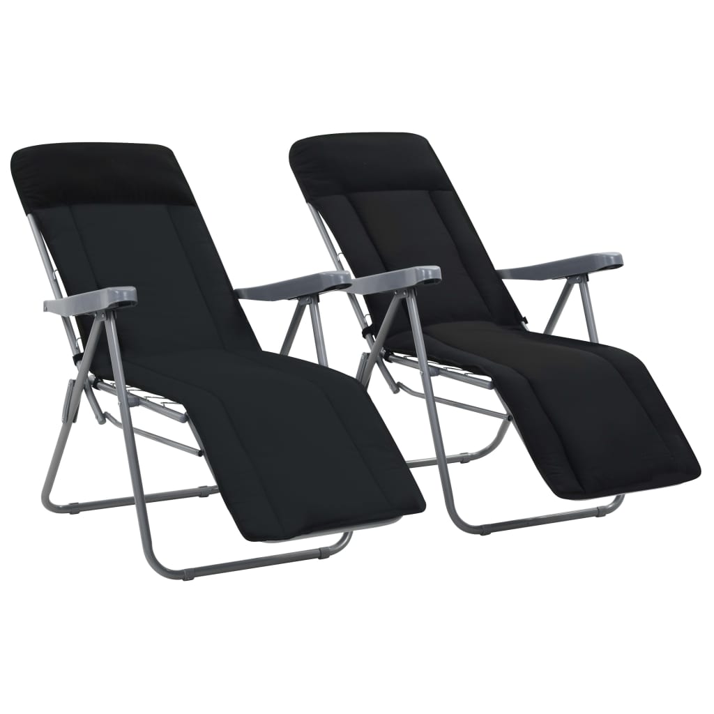 Folding Garden Chairs With Cushions 2 Pcs Black