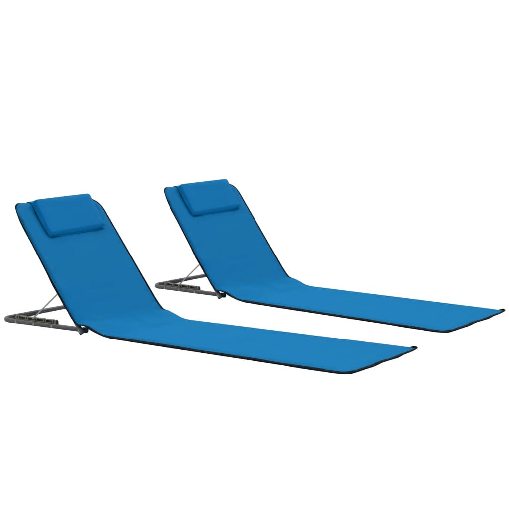 Folding Beach Mats 2 Pcs Steel And Fabric Blue