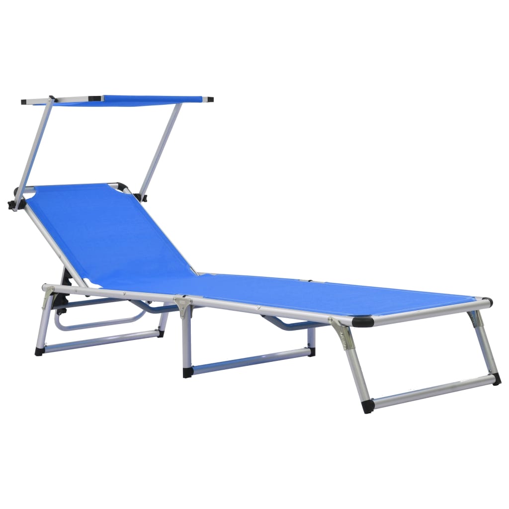 Folding Sun Lounger With Roof Aluminium And Textilene Blue