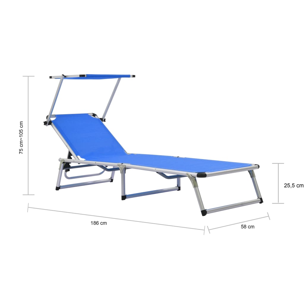 Folding Sun Lounger With Roof Aluminium And Textilene Blue