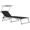 Folding Sun Lounger With Roof Aluminium And Textilene Black