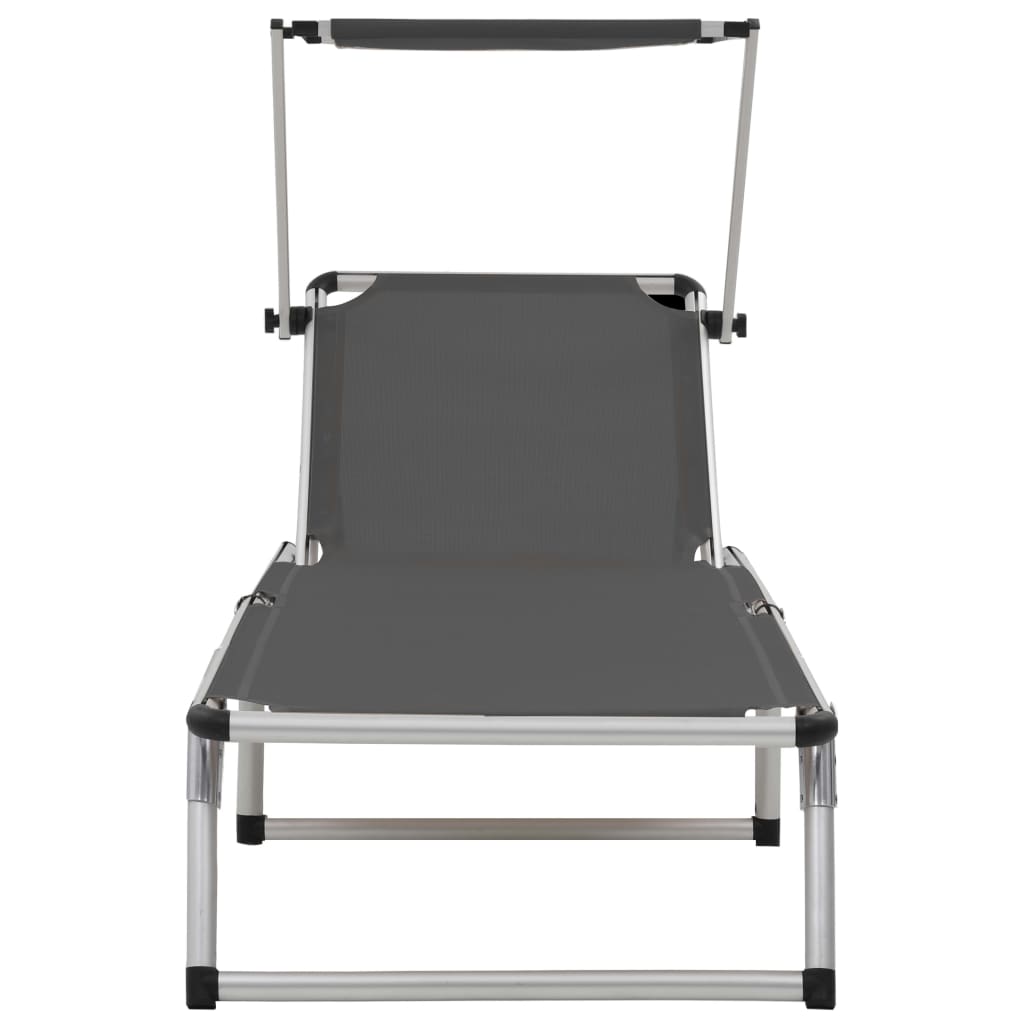 Folding Sun Lounger With Roof Aluminium And Textilene Grey