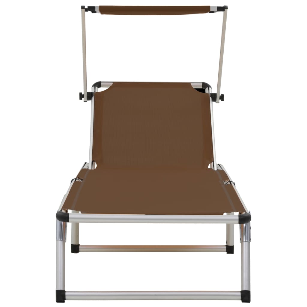 Folding Sun Lounger With Roof Aluminium And Textilene Brown