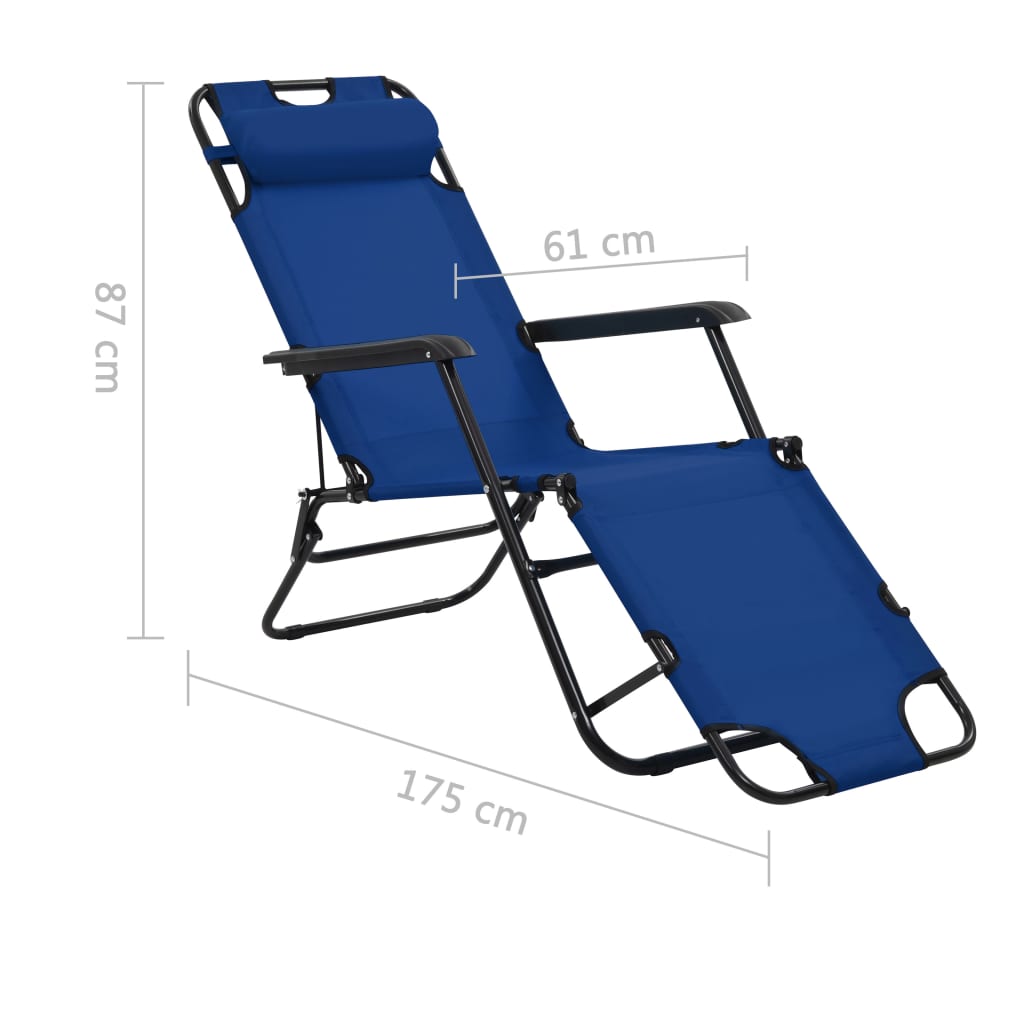 Folding Sun Loungers 2 Pcs With Footrests Steel Blue