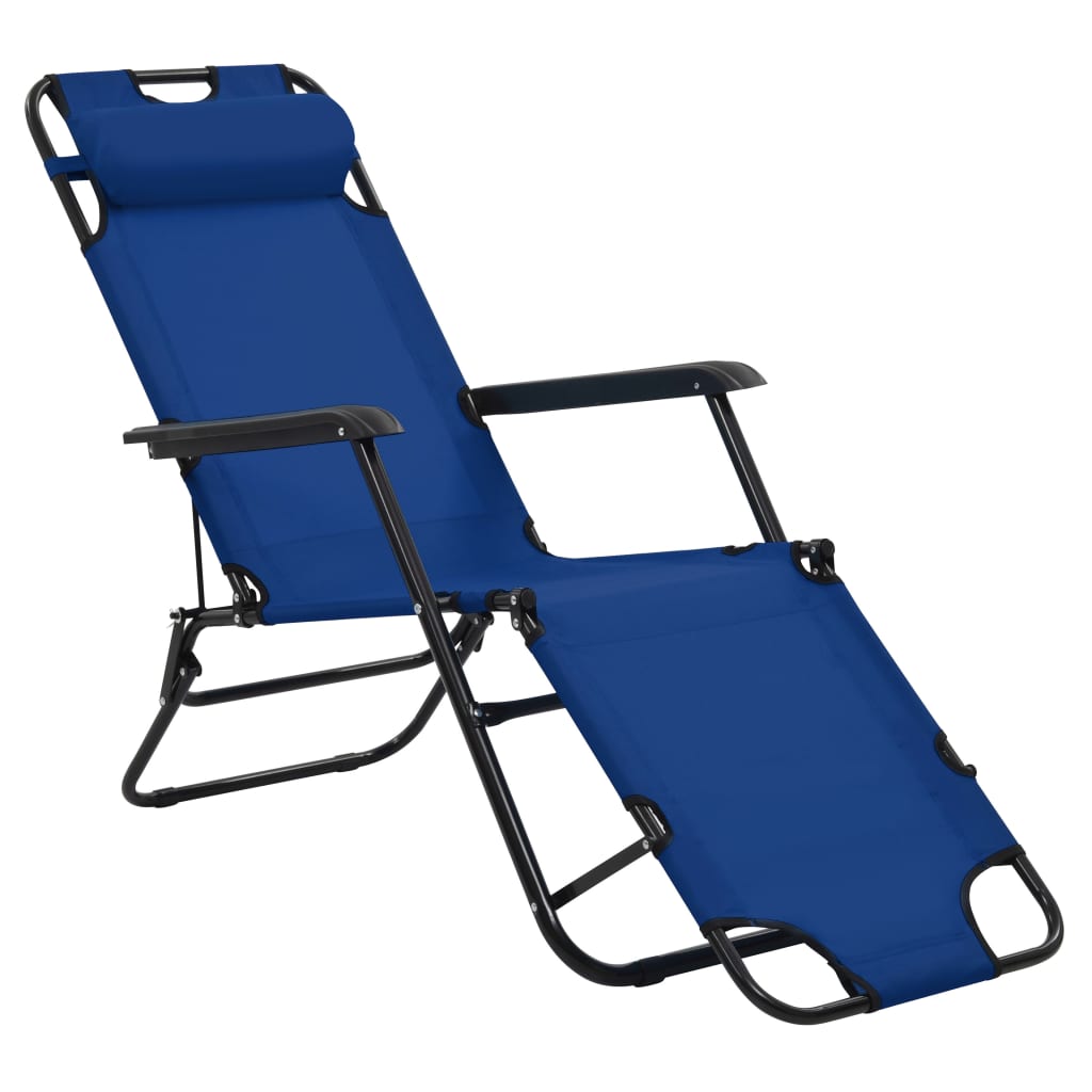 Folding Sun Loungers 2 Pcs With Footrests Steel Blue