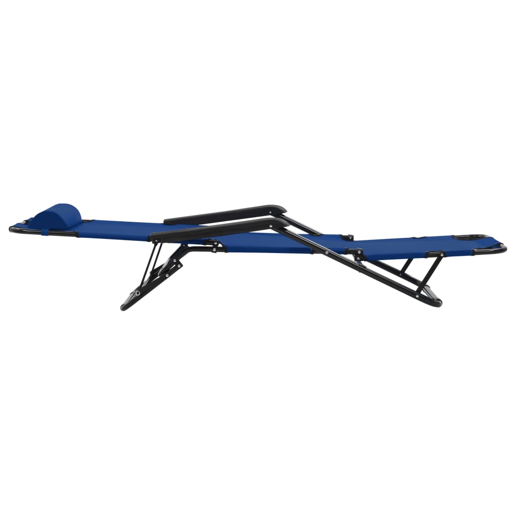 Folding Sun Loungers 2 Pcs With Footrests Steel Blue