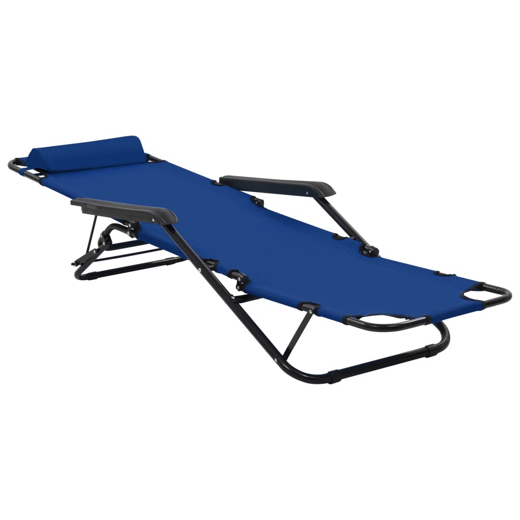 Folding Sun Loungers 2 Pcs With Footrests Steel Blue