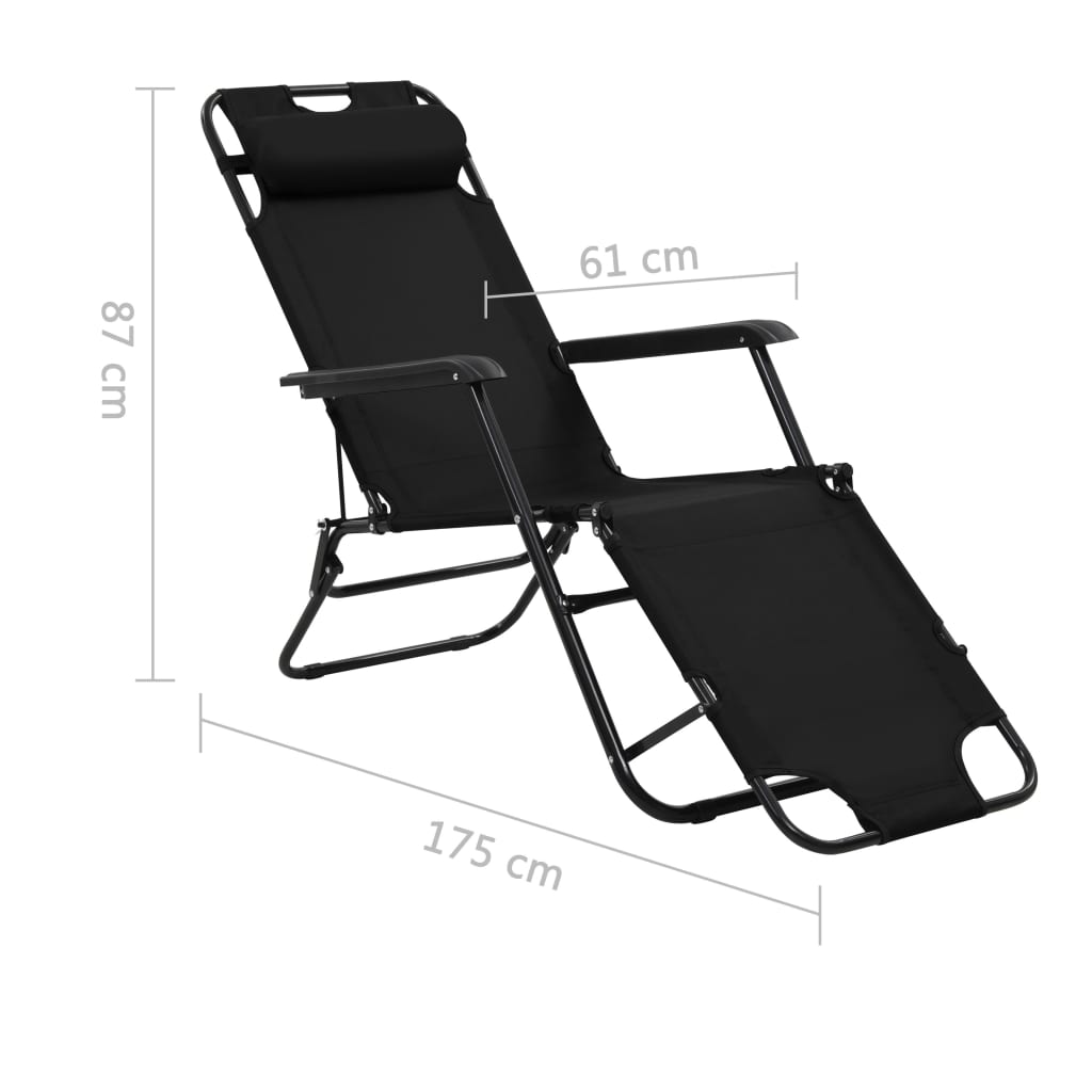 Folding Sun Loungers 2 Pcs With Footrests Steel Black