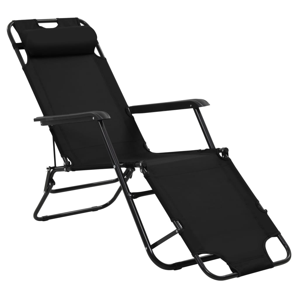 Folding Sun Loungers 2 Pcs With Footrests Steel Black