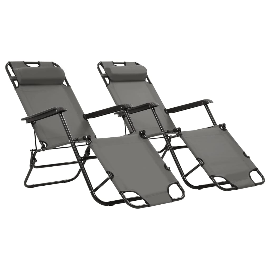 Folding Sun Loungers 2 Pcs With Footrests Steel Grey