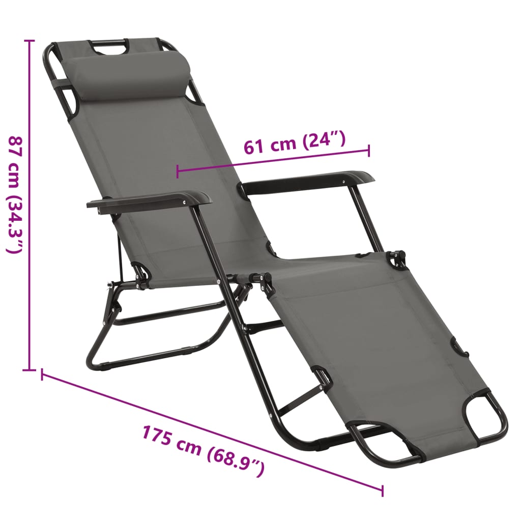 Folding Sun Loungers 2 Pcs With Footrests Steel Grey