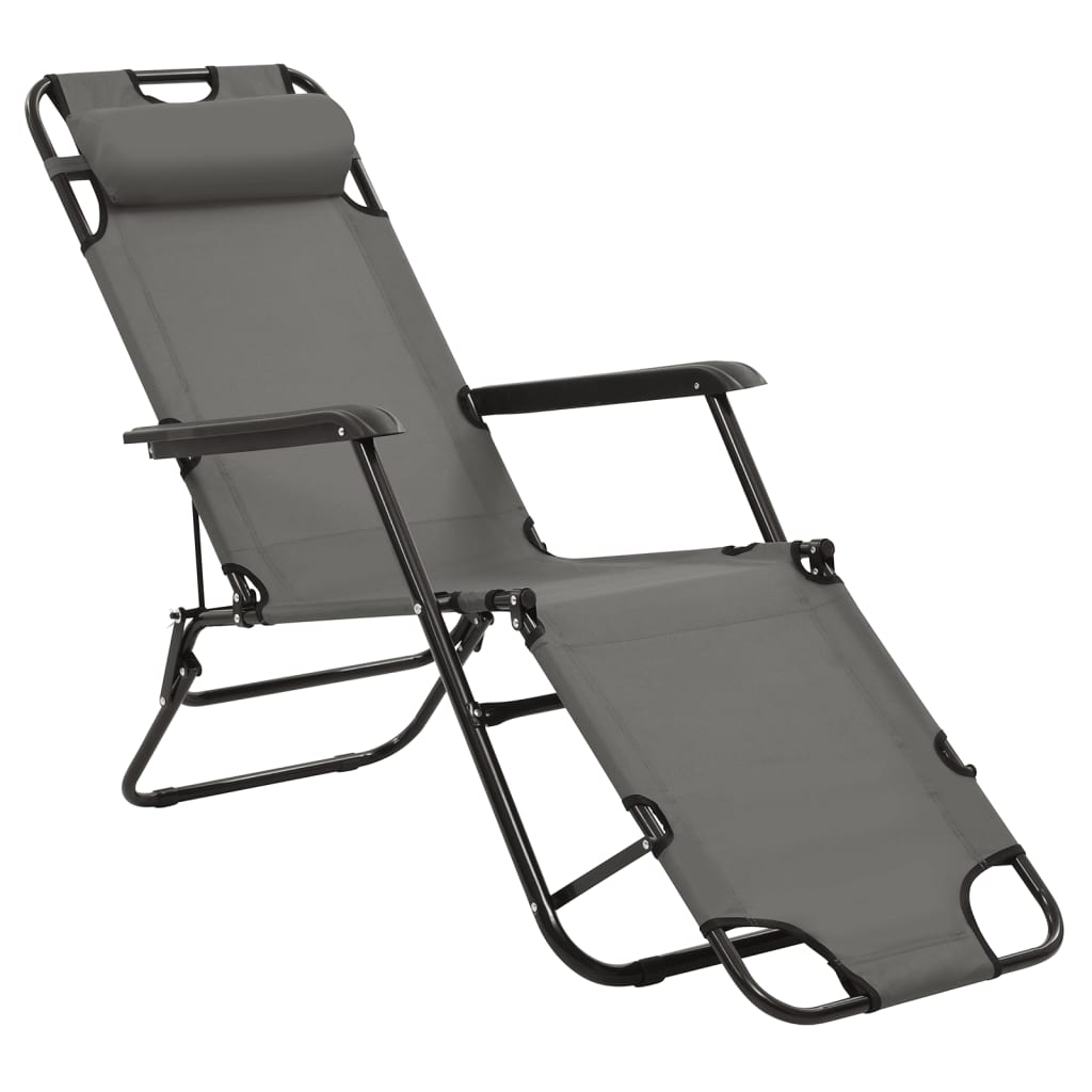 Folding Sun Loungers 2 Pcs With Footrests Steel Grey