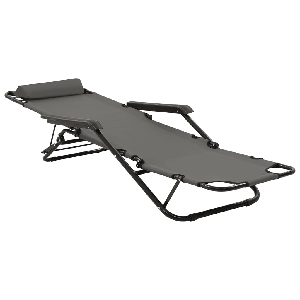 Folding Sun Loungers 2 Pcs With Footrests Steel Grey