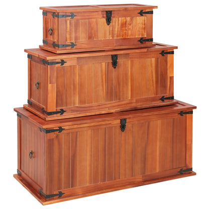 Storage Chests 3 Pcs Solid Acacia Wood