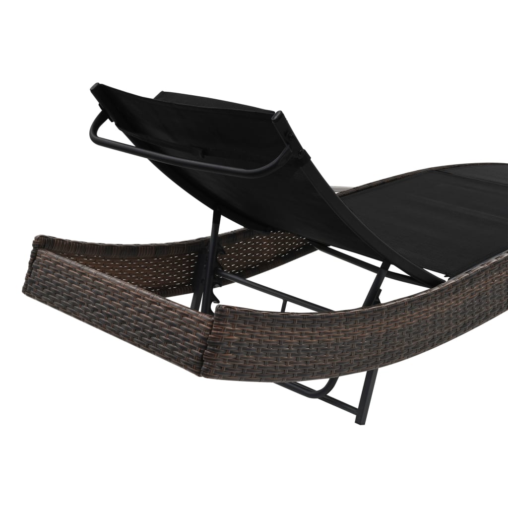 Sun Lounger With Pillow Poly Rattan Brown