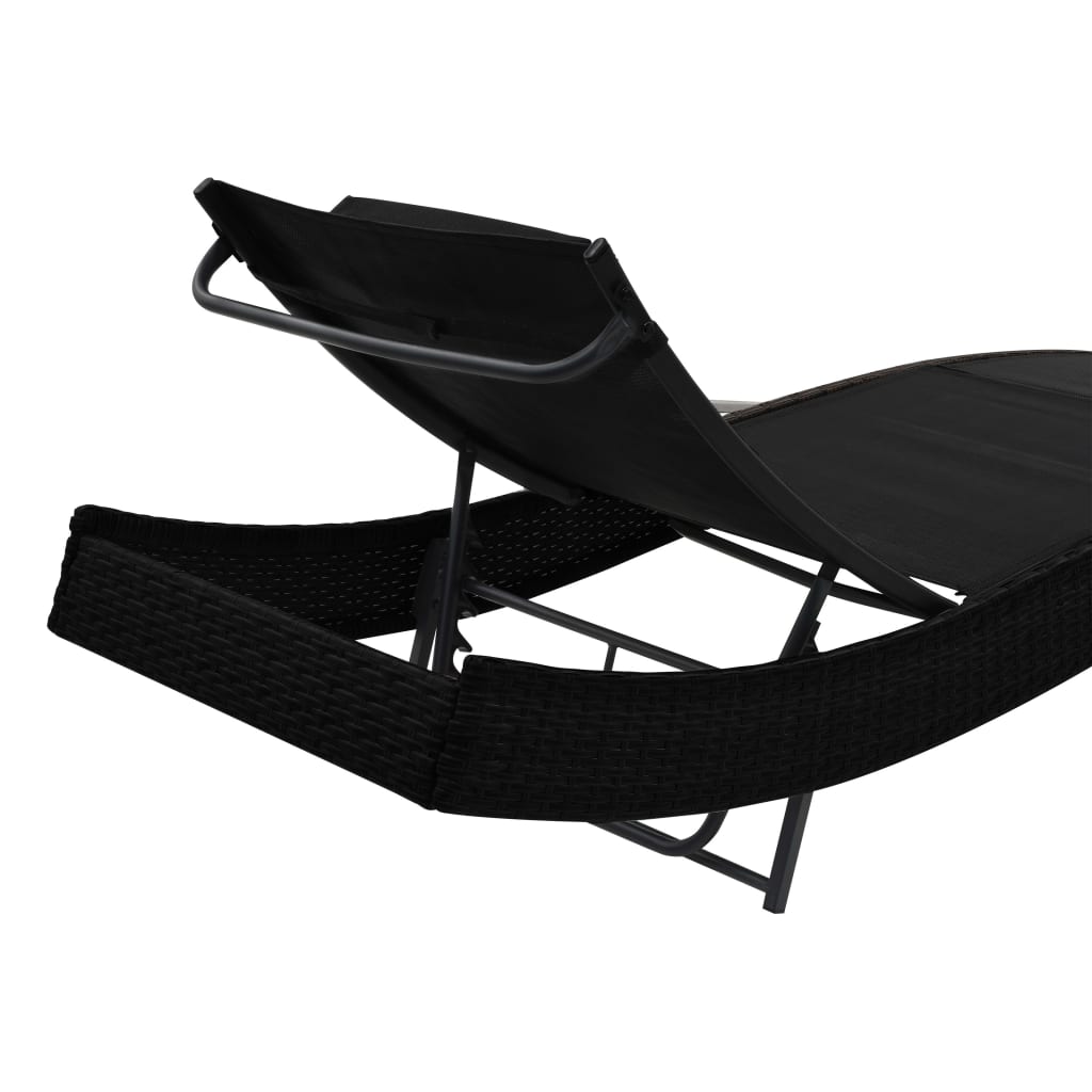 Sun Lounger With Pillow Poly Rattan Black