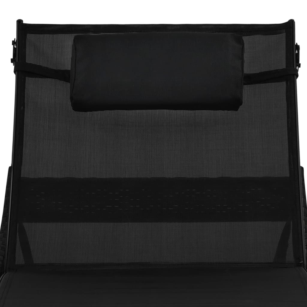 Sun Lounger With Pillow Poly Rattan Black