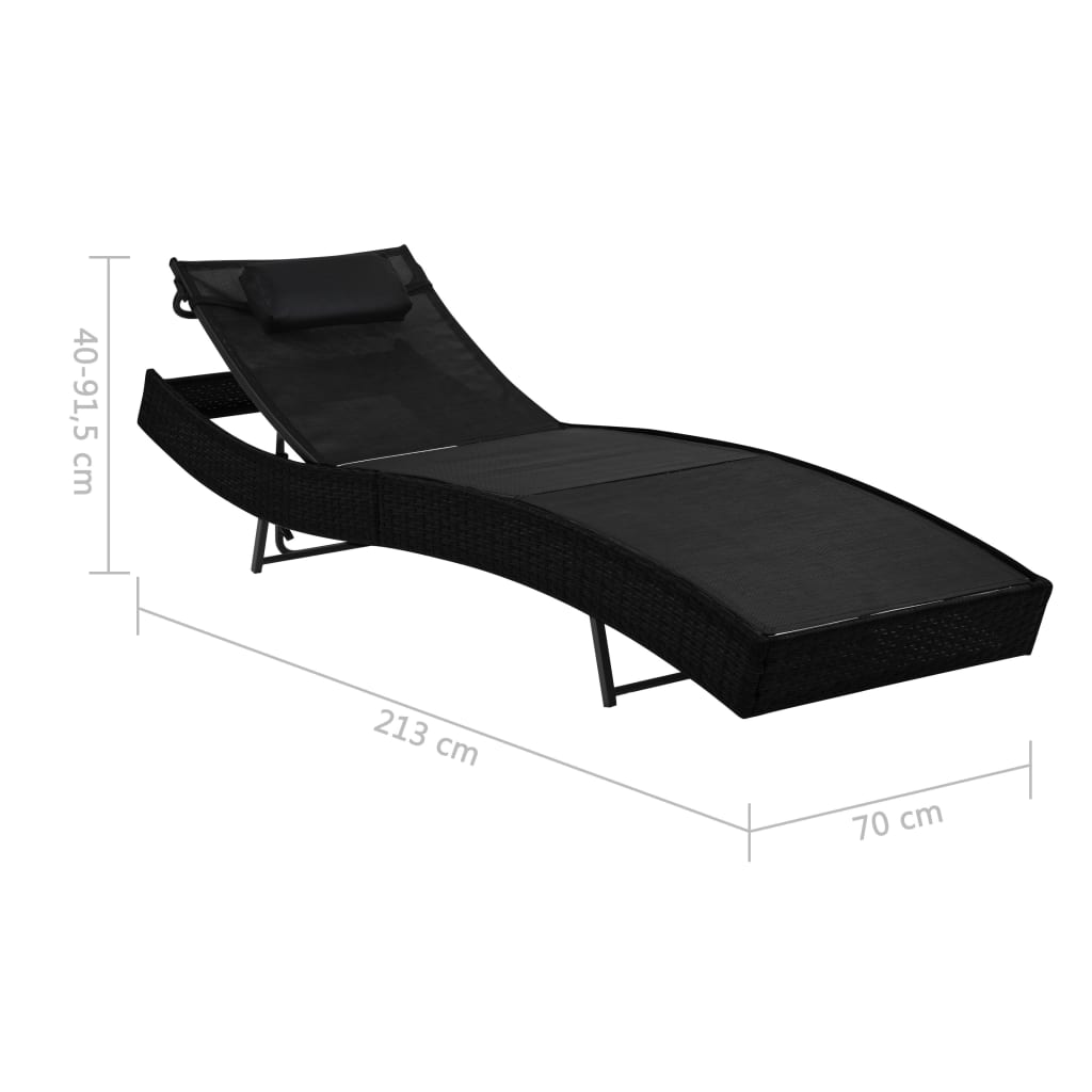 Sun Lounger With Pillow Poly Rattan Black