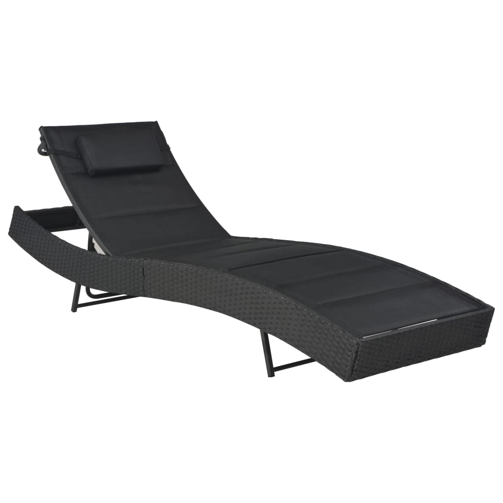 Sun Lounger Poly Rattan And Textilene Black