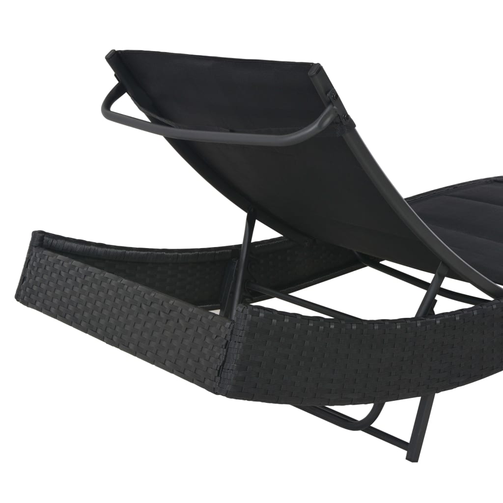 Sun Lounger Poly Rattan And Textilene Black