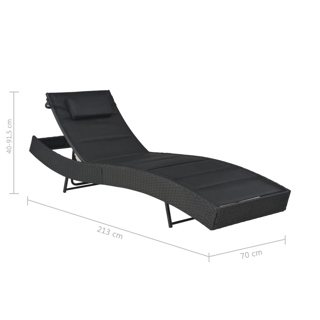 Sun Lounger Poly Rattan And Textilene Black