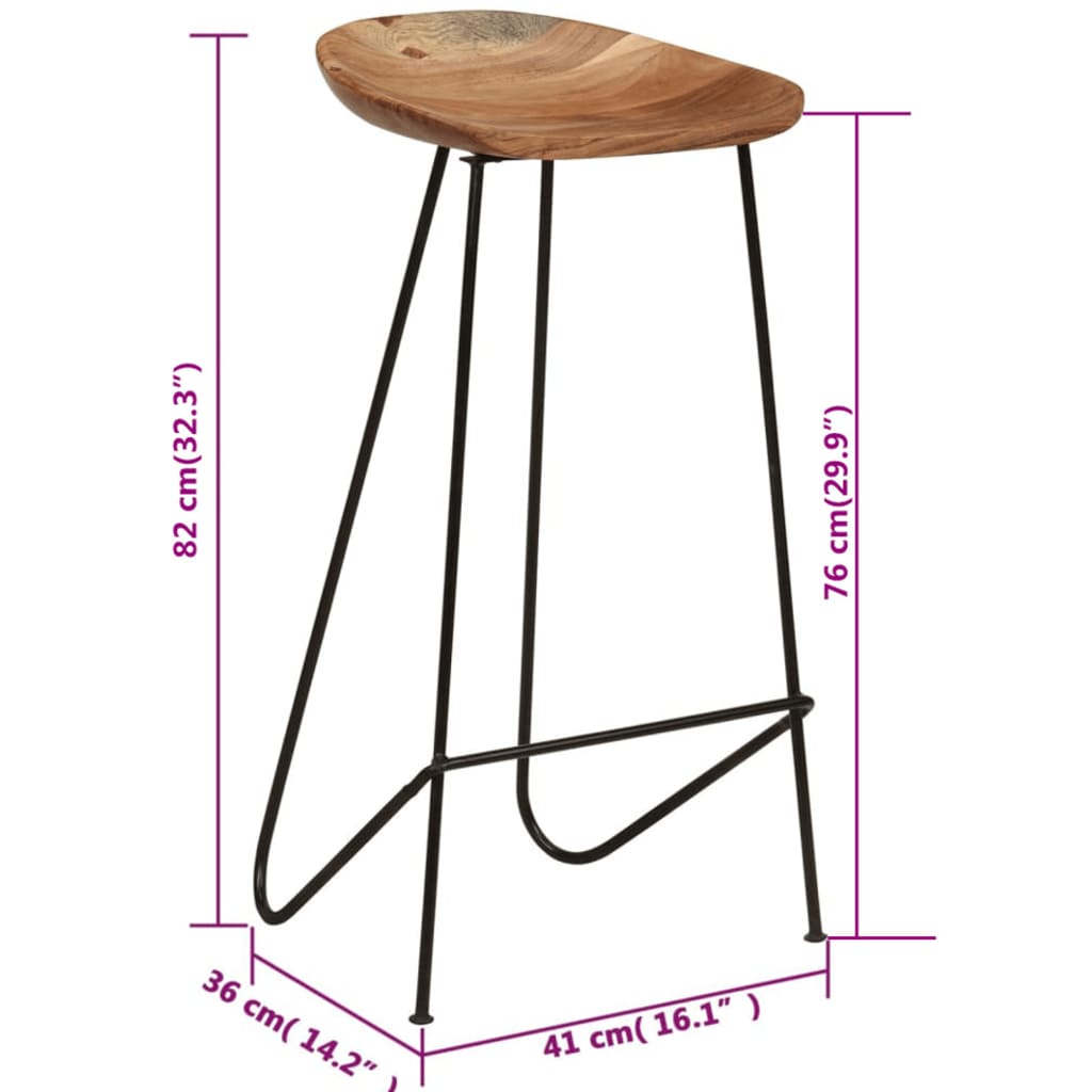 Bar Stools 2 Pcs Solid Acacia Wood