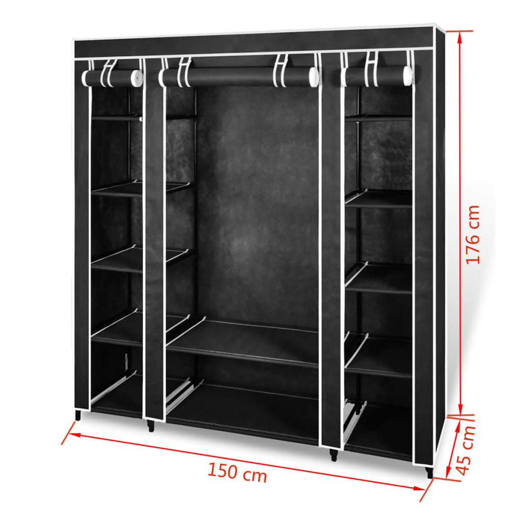 Fabric Wardrobe With Compartments And Rods 45X150X176 Cm Black
