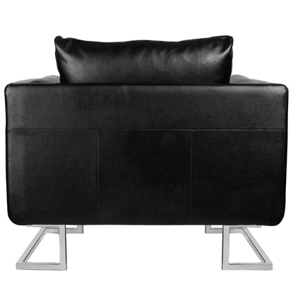 Cube Armchair With Chrome Feet Black Faux Leather