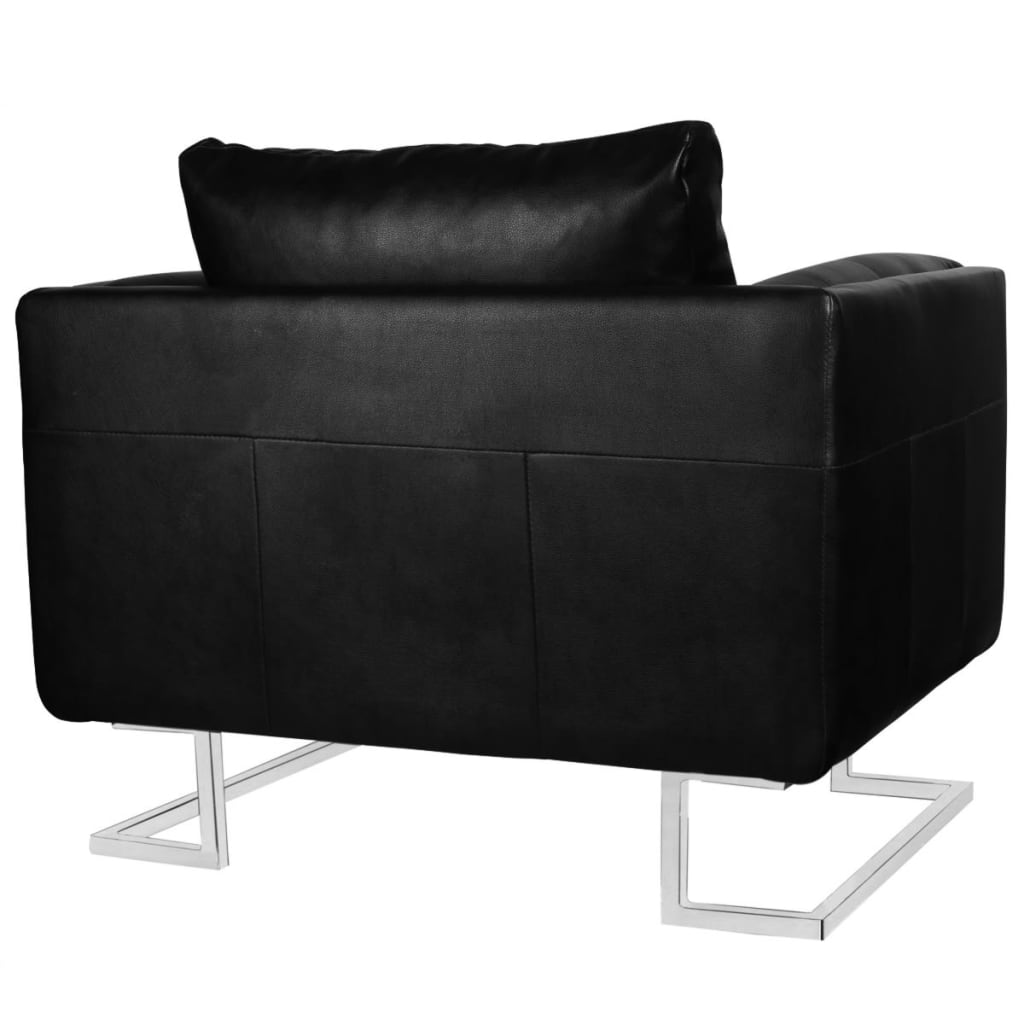 Cube Armchair With Chrome Feet Black Faux Leather