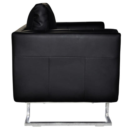 Cube Armchair With Chrome Feet Black Faux Leather