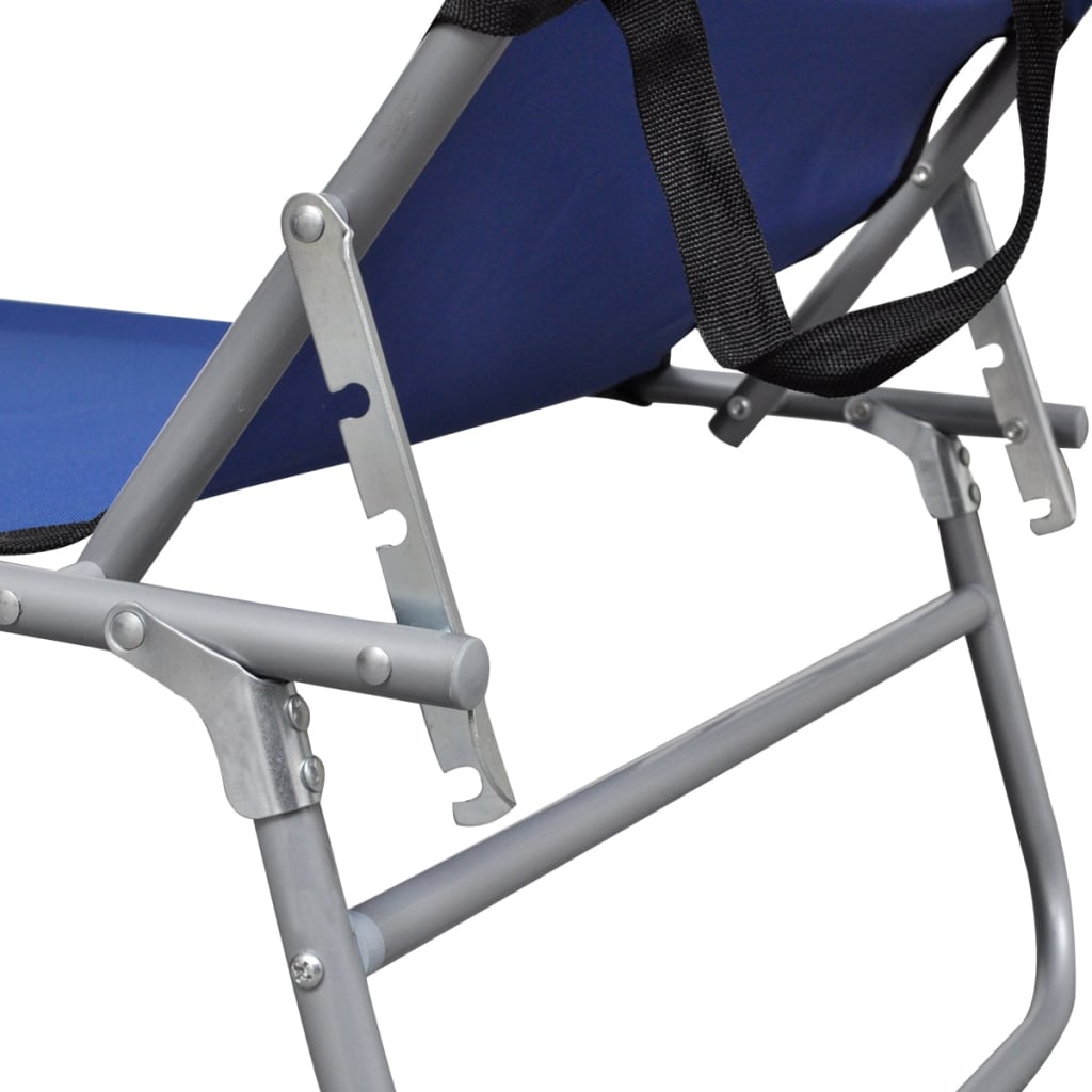 Folding Sun Lounger With Canopy Steel And Fabric Blue