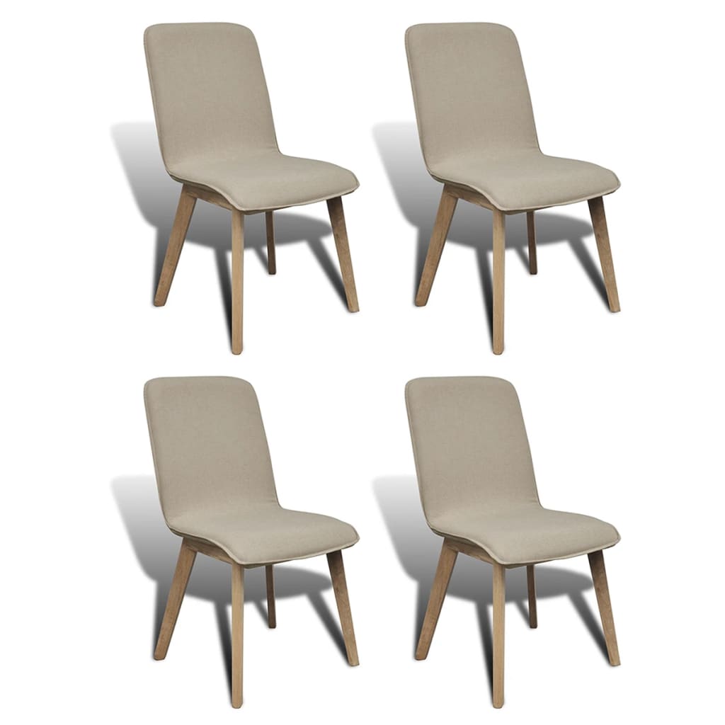 Oak Indoor Fabric Dining Chair Set 4 Pcs Beige