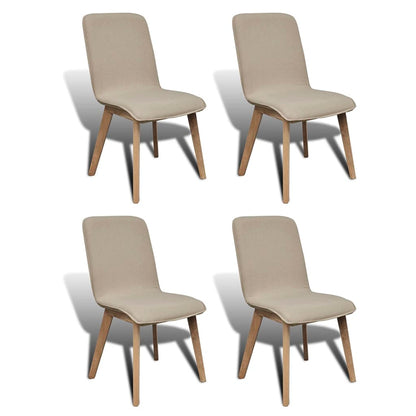 Oak Indoor Fabric Dining Chair Set 4 Pcs Beige
