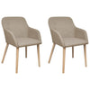 Oak Indoor Fabric Dining Chair Set 2 Pcs With Armrest Beige