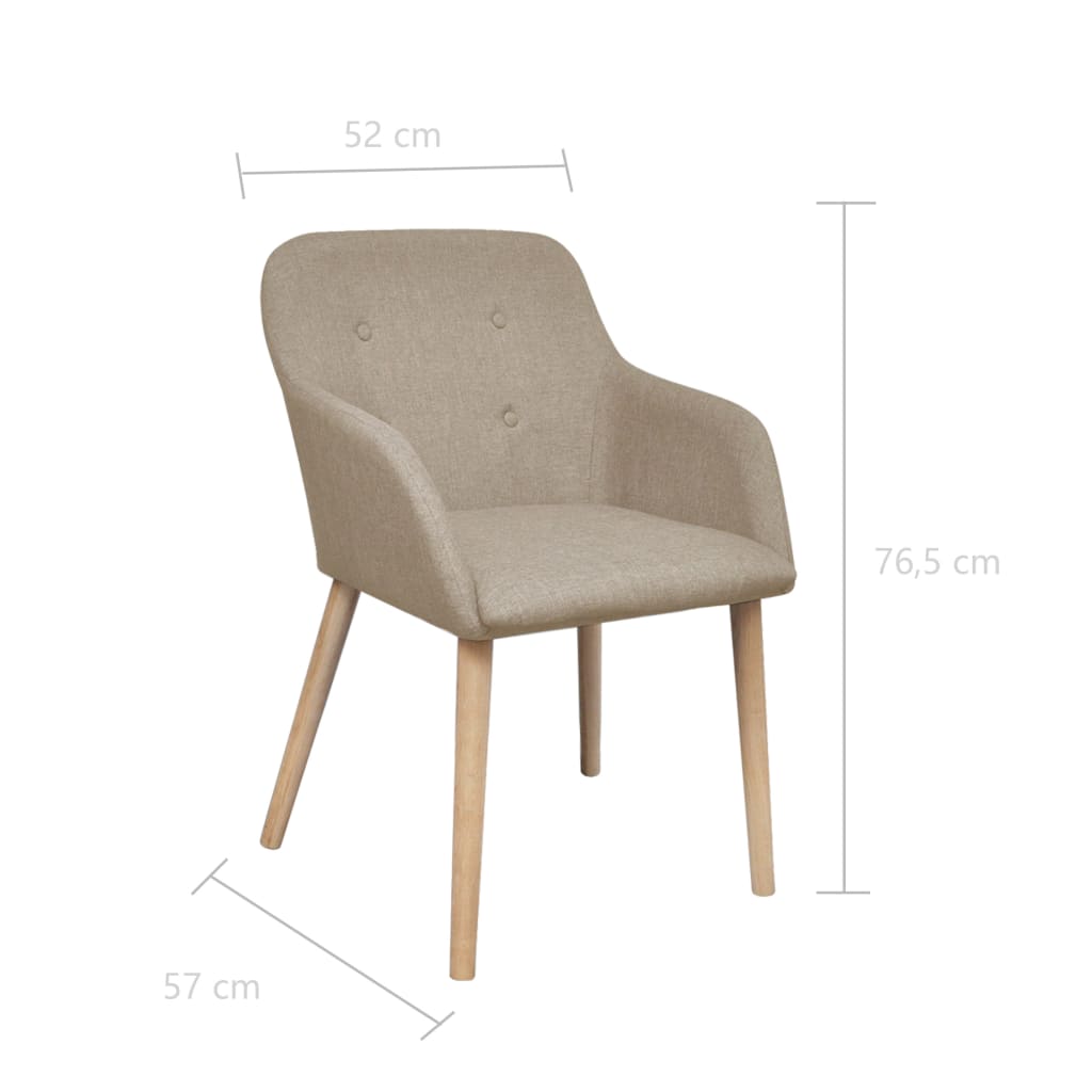 Oak Indoor Fabric Dining Chair Set 2 Pcs With Armrest Beige