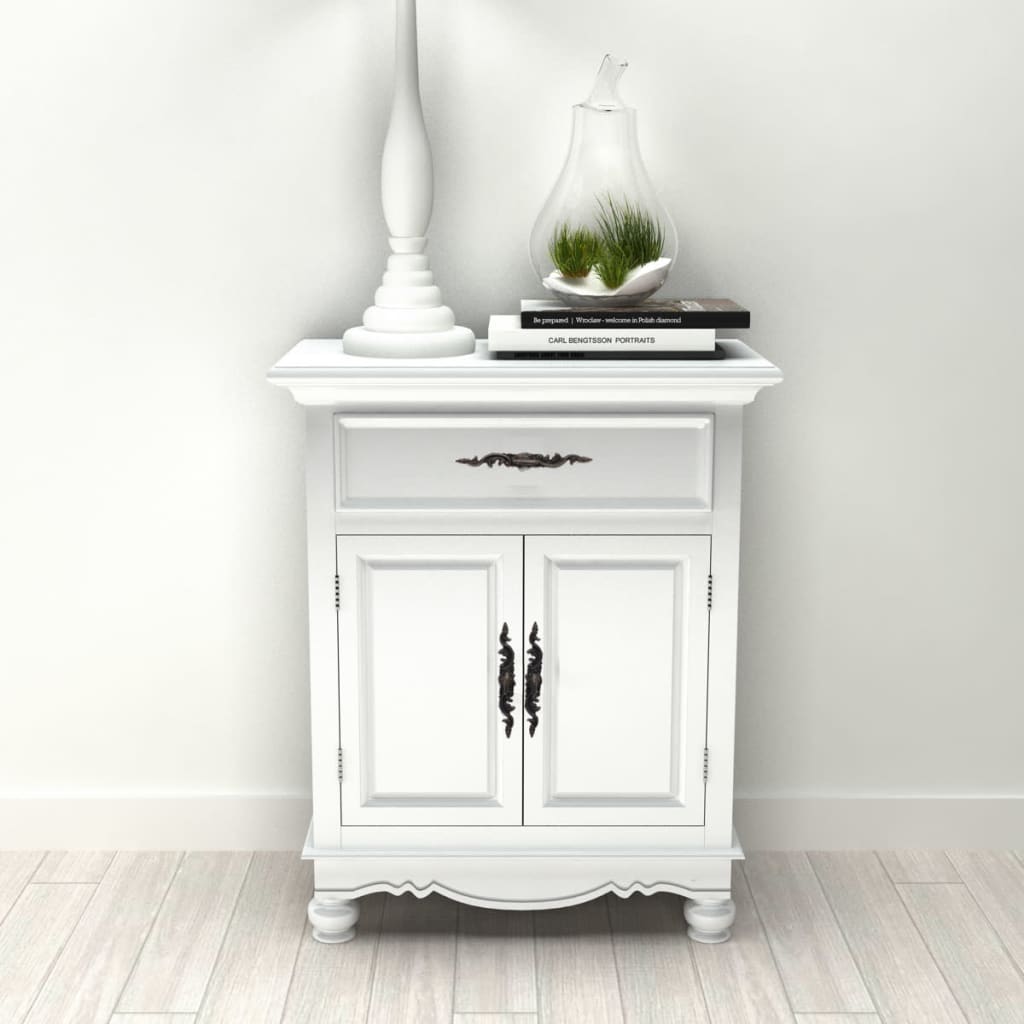 Wooden Cabinet With 2 Doors 1 Drawer White