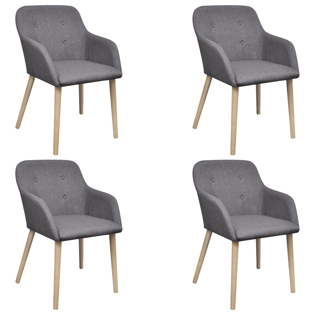 Oak Indoor Fabric Dining Chair Set 4 Pcs With Armrest Dark Grey