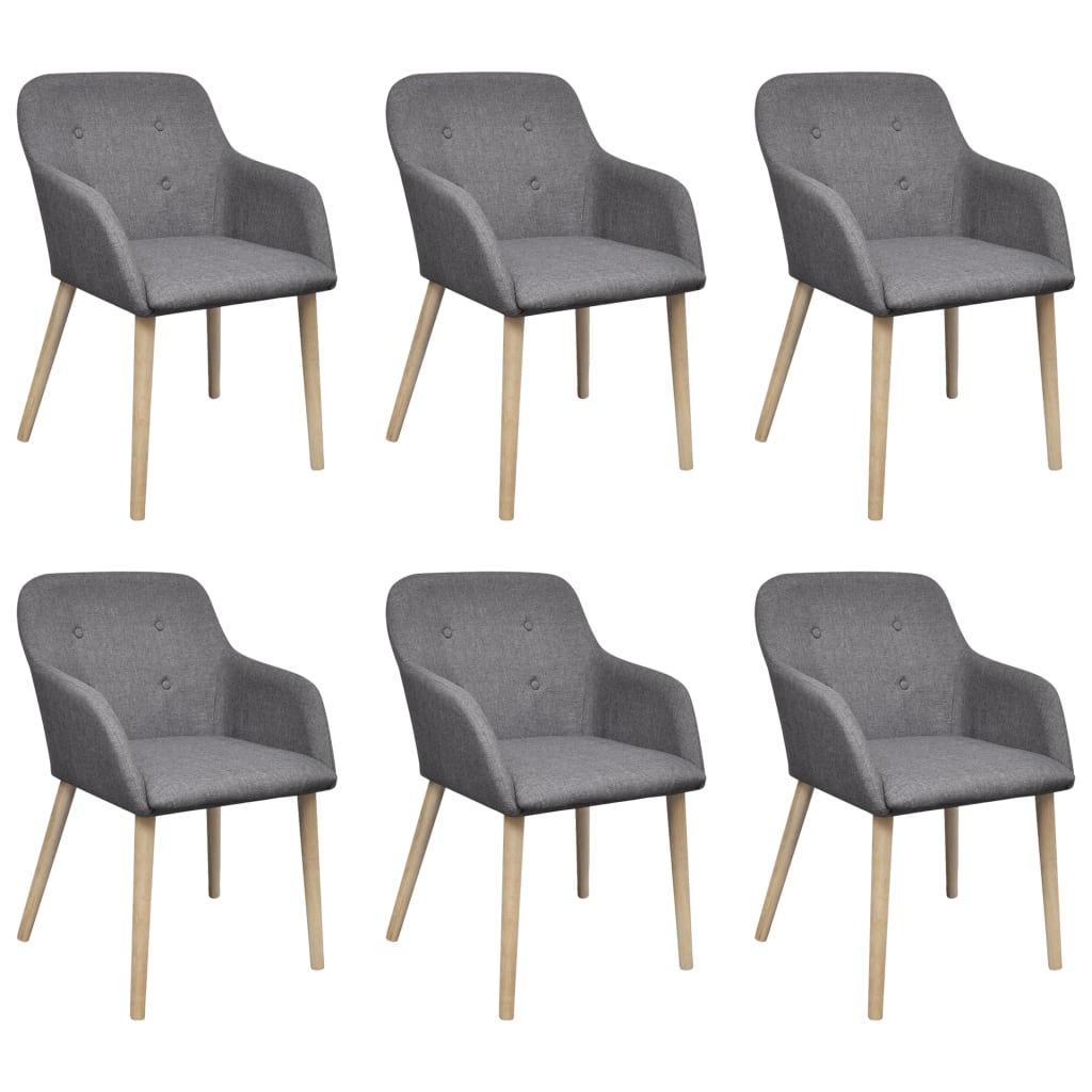 Oak Indoor Fabric Dining Chair Set 6 Pcs With Armrest Dark Grey