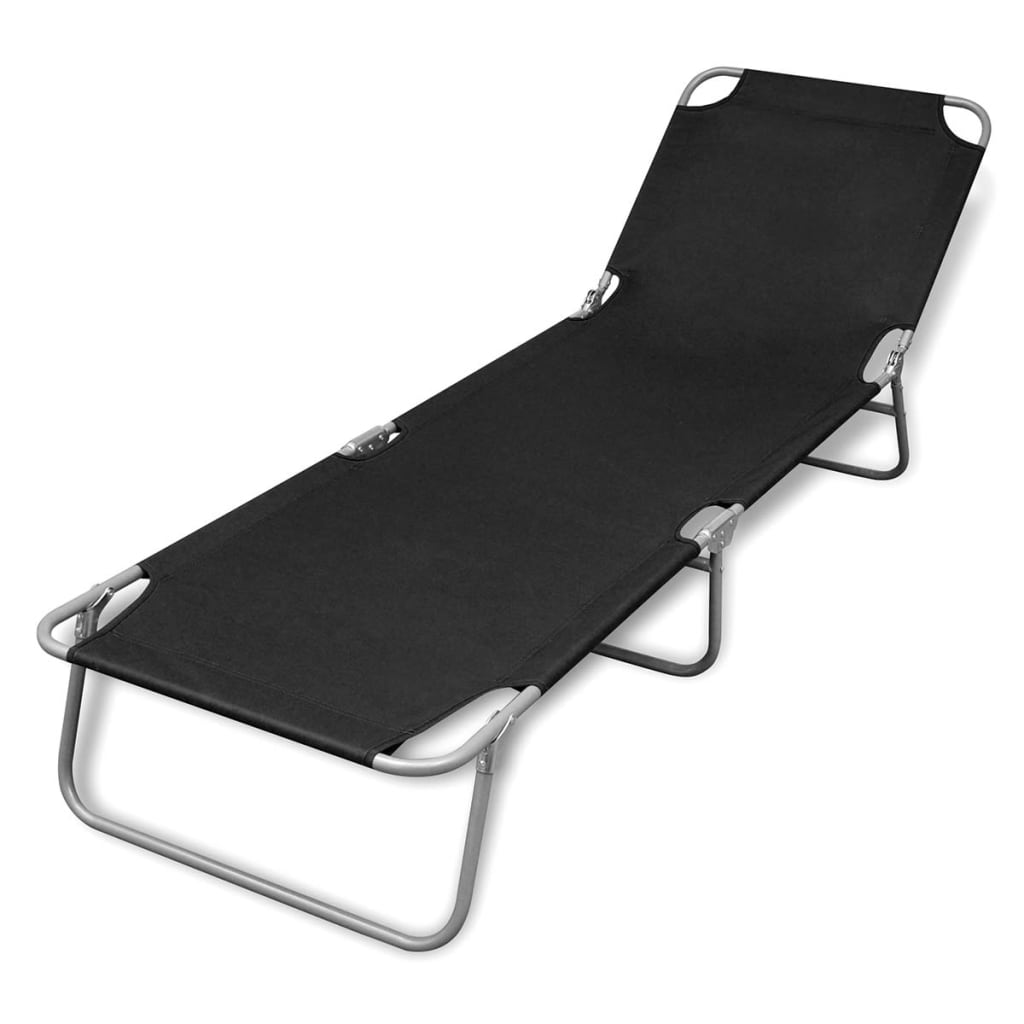 Folding Sun Lounger Powder-Coated Steel Black