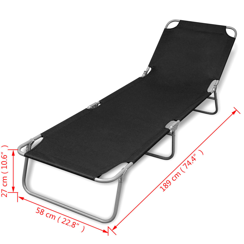 Folding Sun Lounger Powder-Coated Steel Black