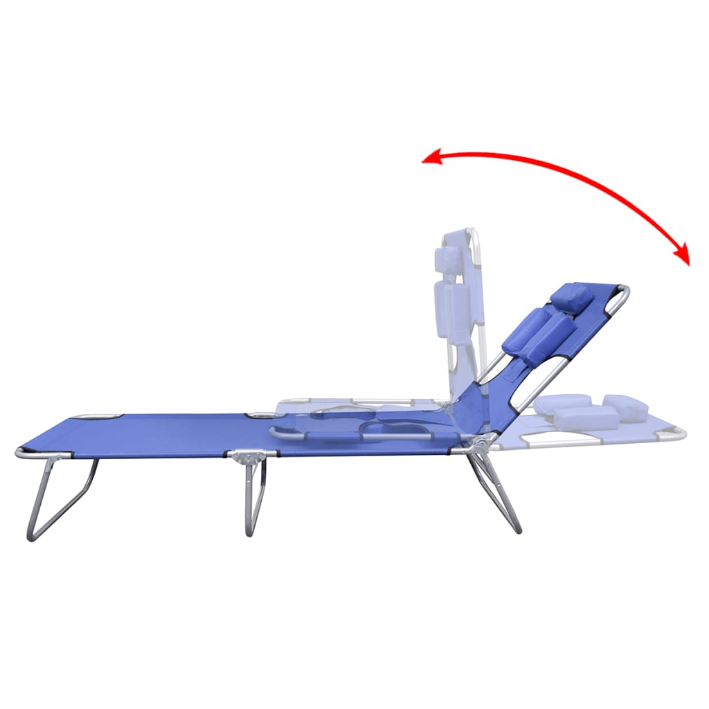 Folding Sun Lounger With Head Cushion Powder-Coated Steel Blue