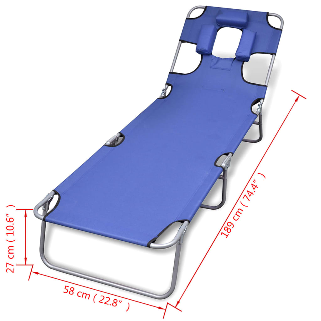 Folding Sun Lounger With Head Cushion Powder-Coated Steel Blue