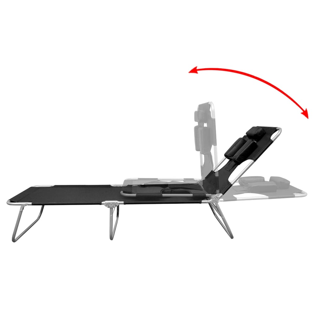 Folding Sun Lounger With Head Cushion Powder-Coated Steel Black